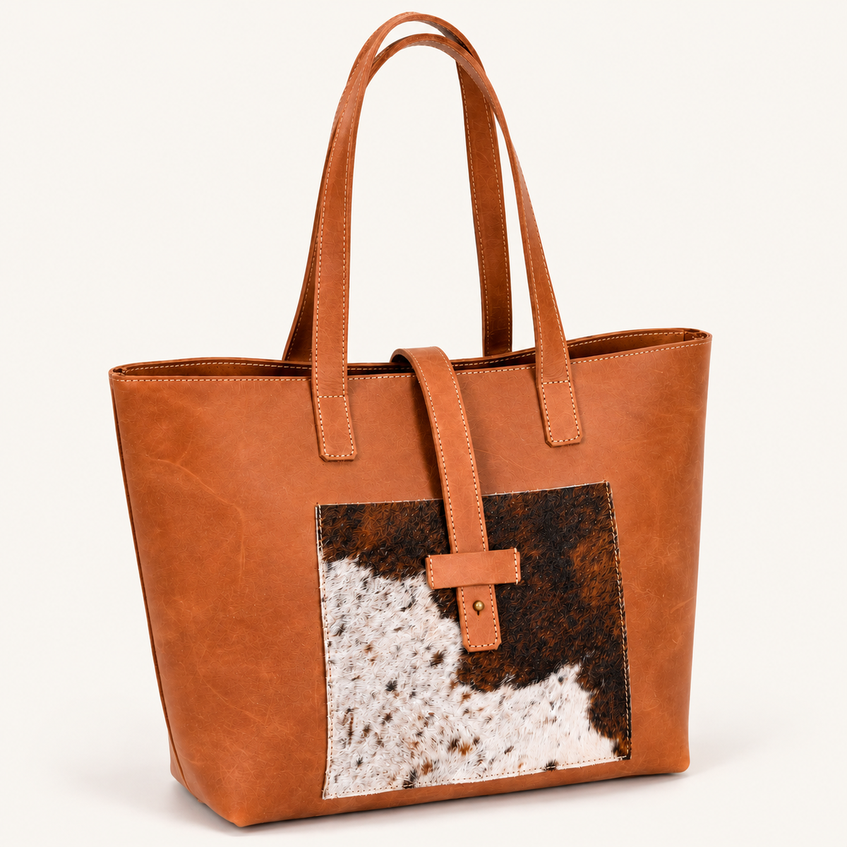 Kabelo Genuine Leather Open Tote Bag with Front Pocket - AULI Leather