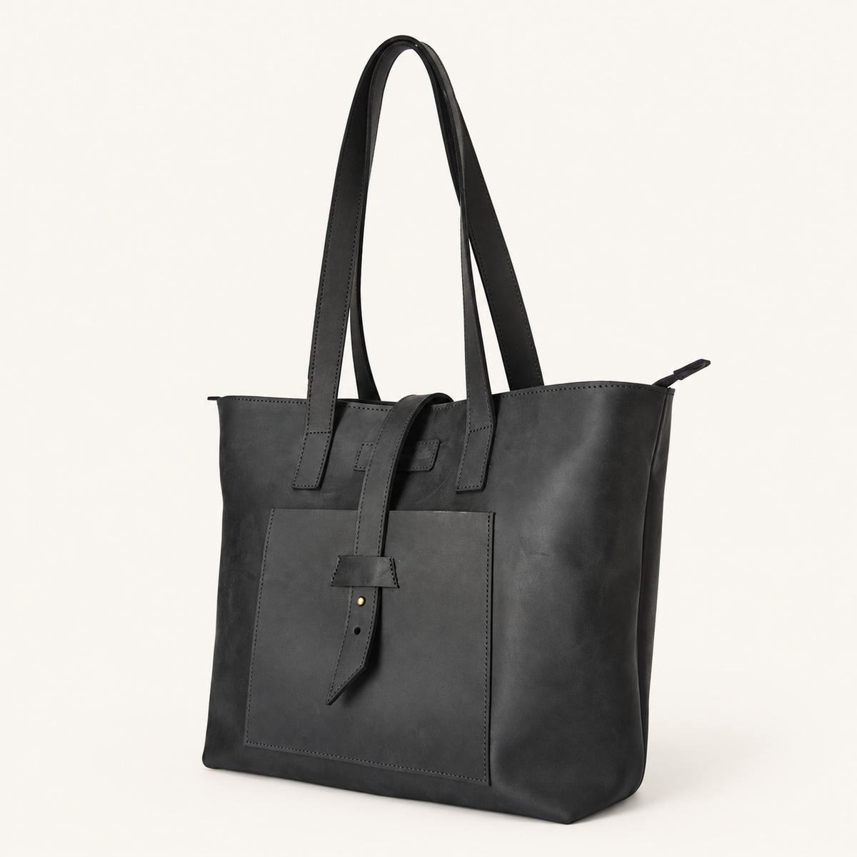 Kabelo Genuine Leather Open Tote Bag with Front Pocket | AULI Leather