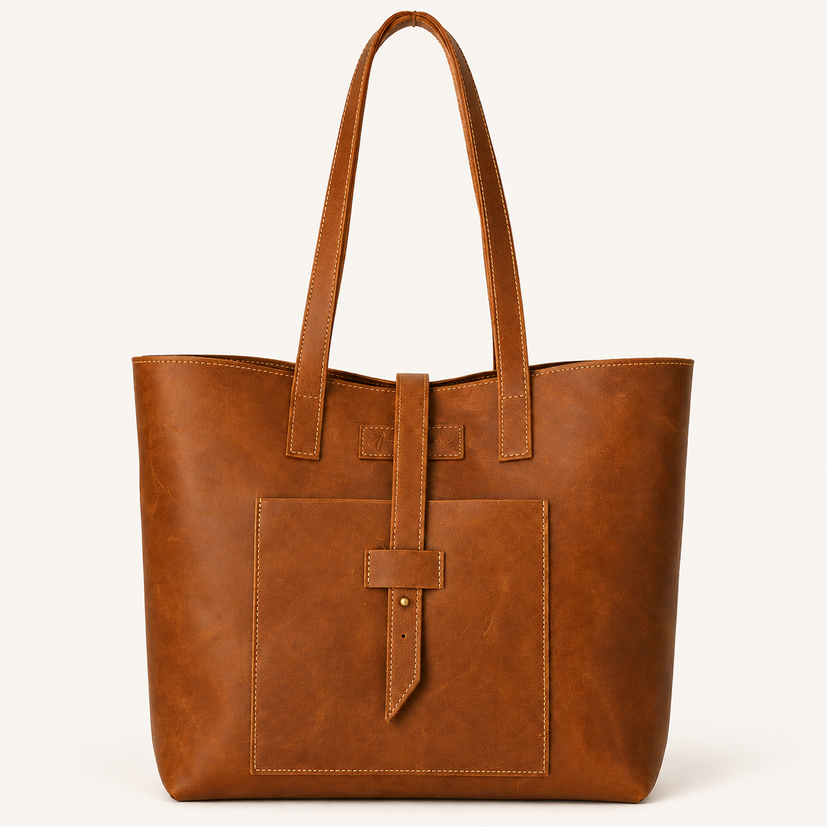 Kabelo Genuine Brown Leather Open Tote Bag with Front Pocket - AULI Leather