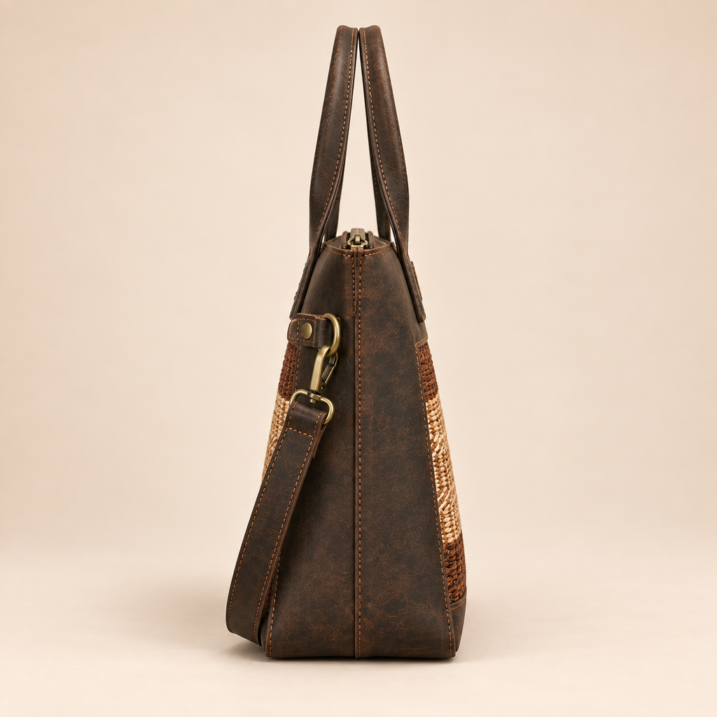 Sisal Genuine Leather Padded Laptop Sleeve with Shoulder Strap