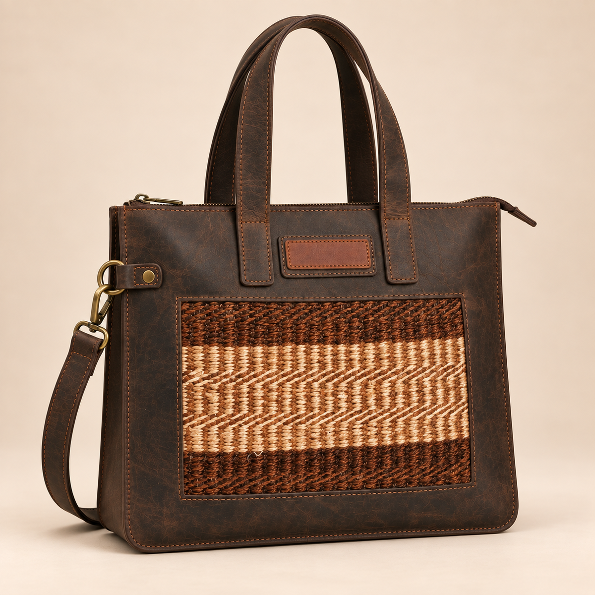 Sisal Genuine Leather Padded Laptop Sleeve with Shoulder Strap