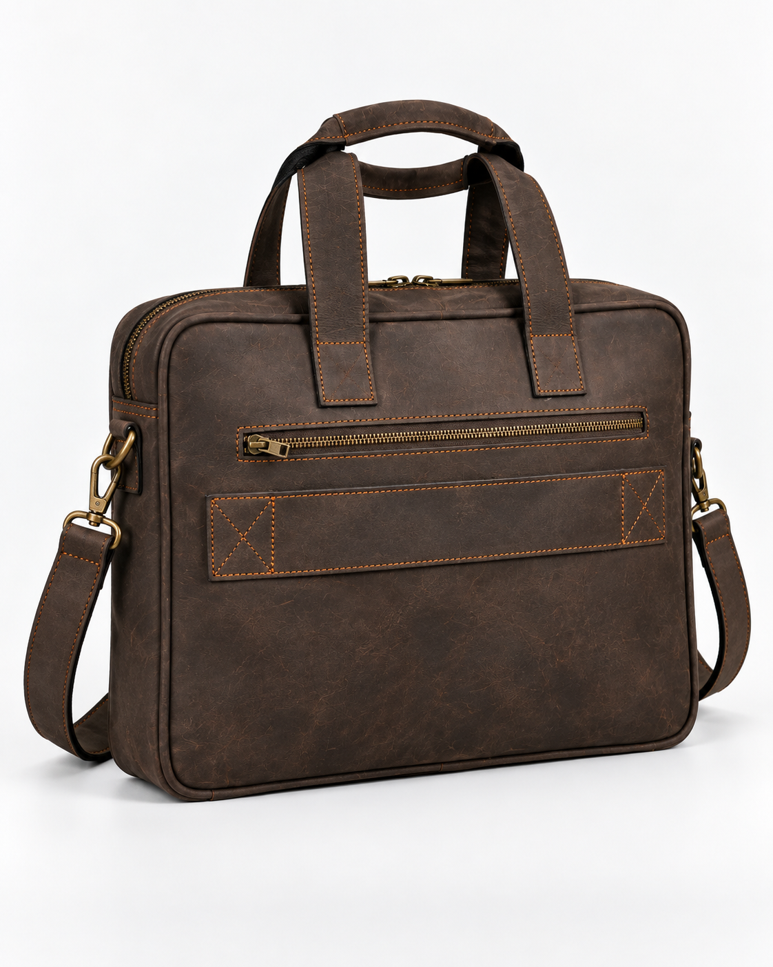 Professional Executive Leather & Sisal Laptop Bag with Shoulder Strap