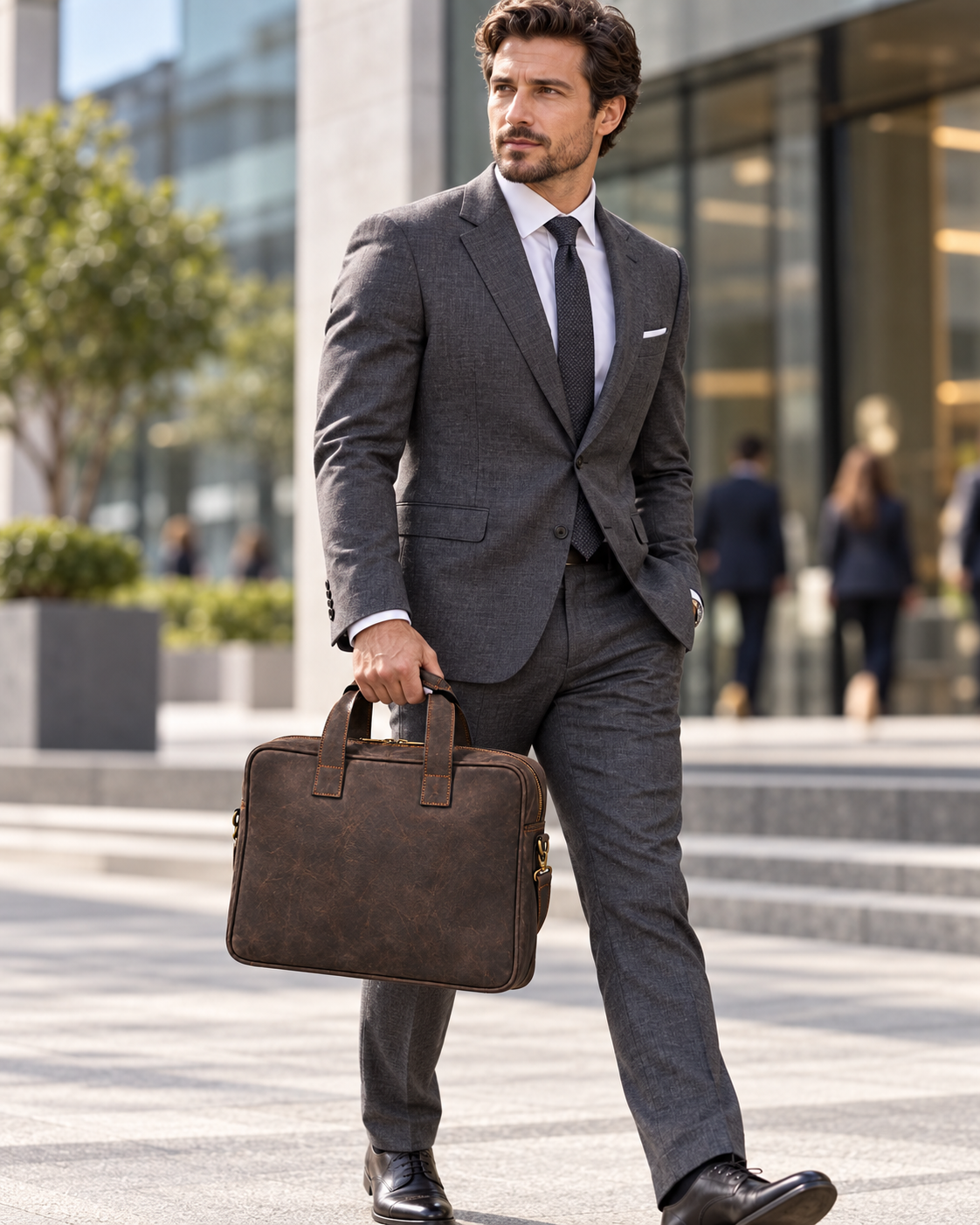 Professional Executive Leather & Sisal Laptop Bag with Shoulder Strap