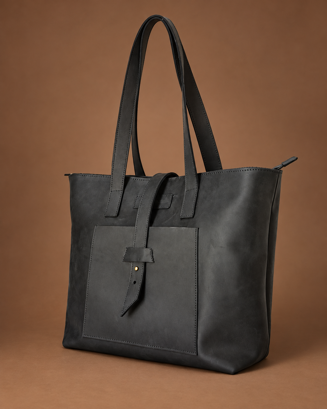 Kabelo Genuine Leather Open Tote Bag with Front Pocket | AULI Leather