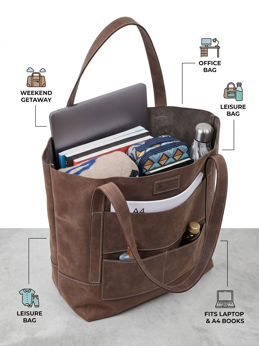 Khetsi Pull-Up Leather Tote Bag Collection – Small, Medium & Large