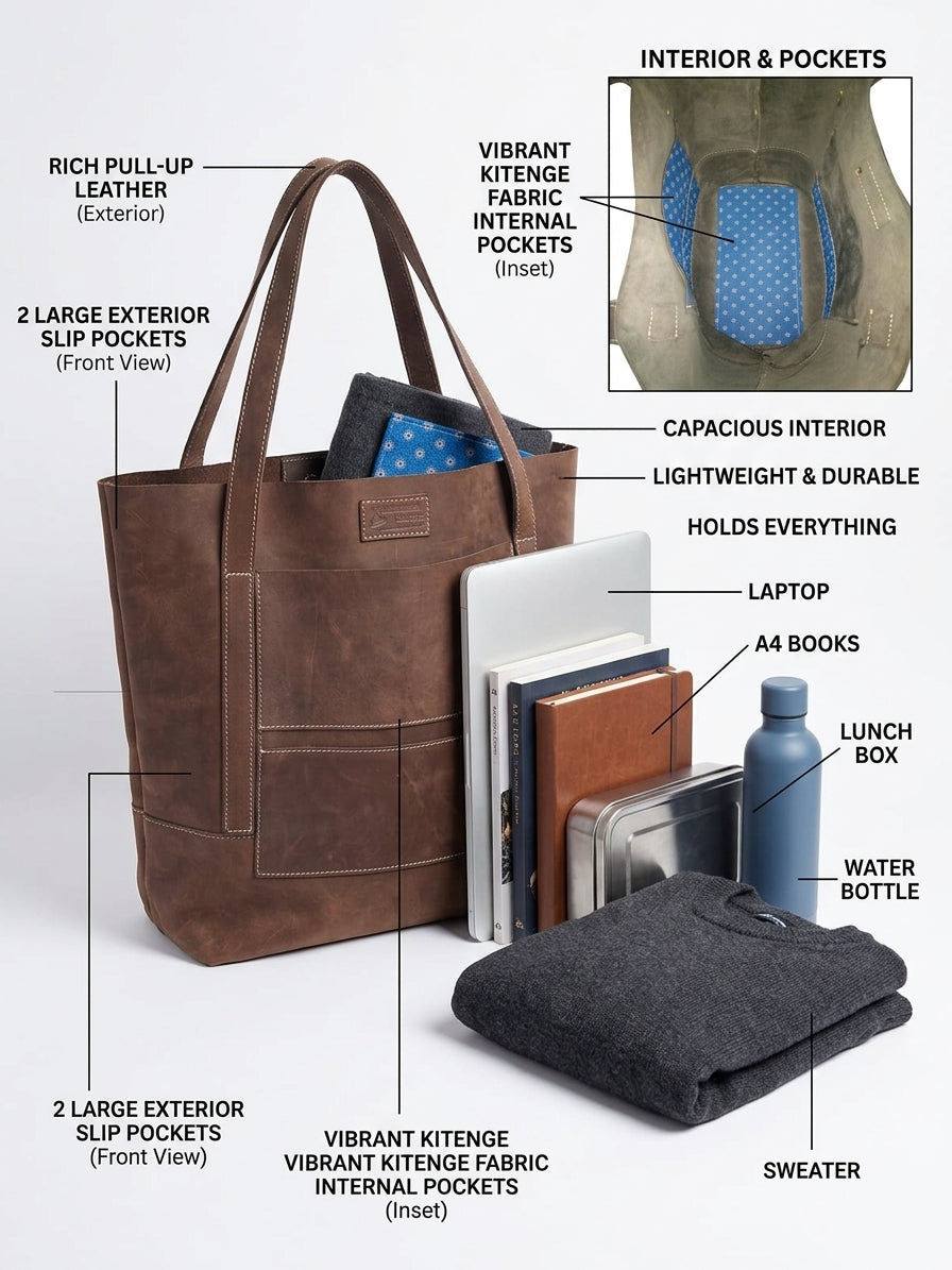 Khetsi Pull-Up Leather Tote Bag Collection – Small, Medium & Large