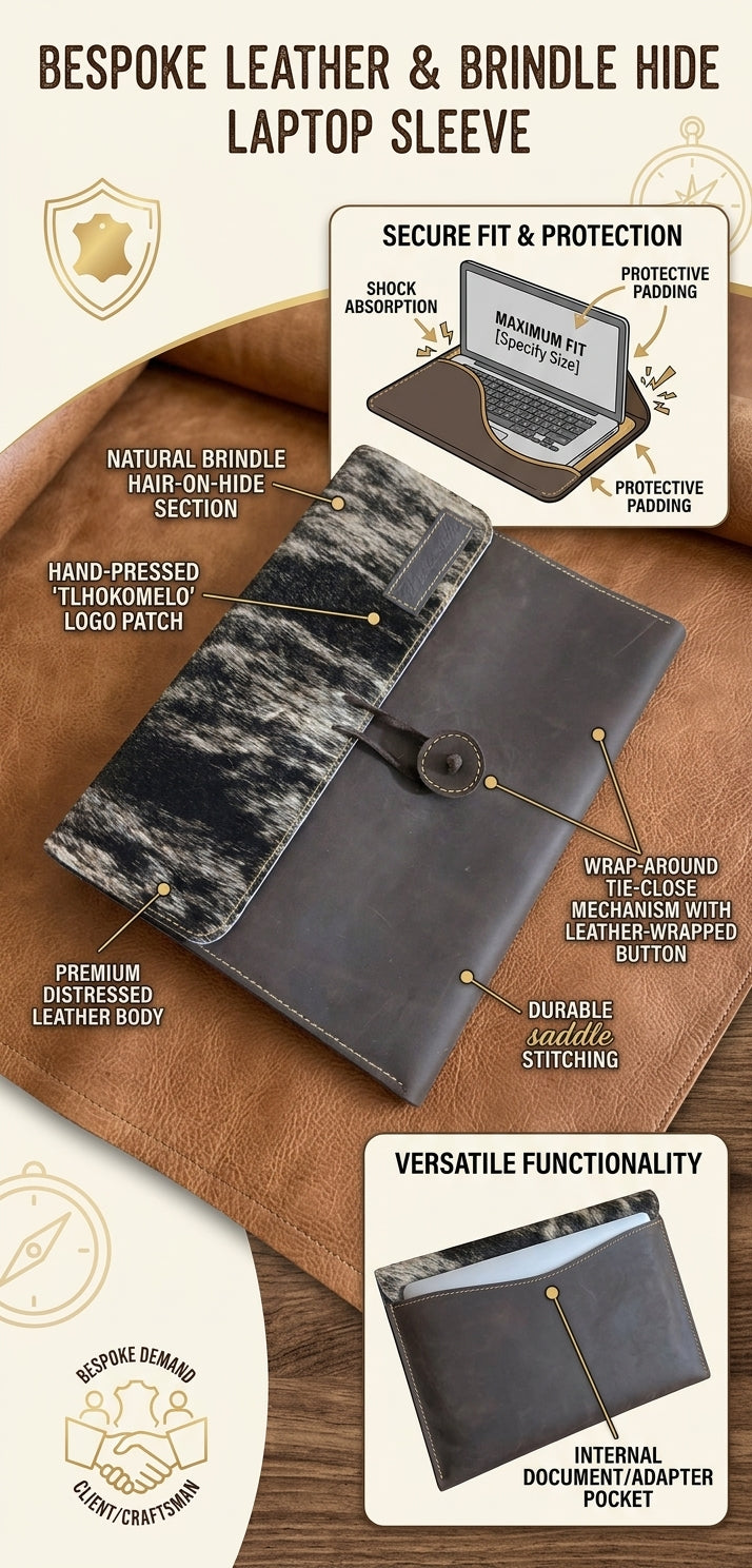Mpho Custom Leather Laptop Sleeve with Natural Brindle Hair-On Hide
