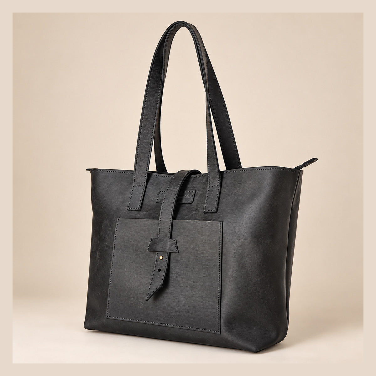 Kabelo Genuine Leather Open Tote Bag with Front Pocket | AULI Leather