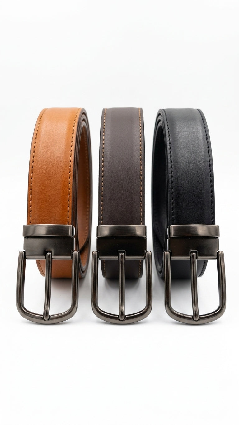 AULI Signature Reversible Full-Grain Leather Belt – Brown & Black