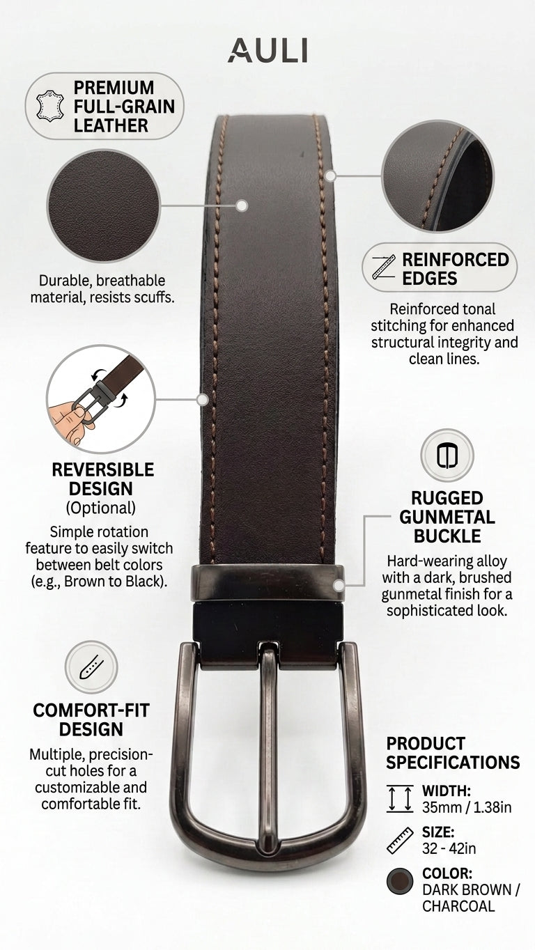 AULI Signature Reversible Full-Grain Leather Belt – Brown & Black