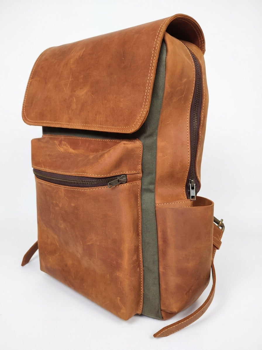 Lihlaba Pull-Up Leather & Canvas Commuter Backpack – 15.6" Laptop