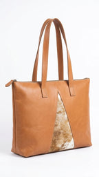 Nina Full-Grain Leather Tote Bag with Natural Hair-On Cowhide