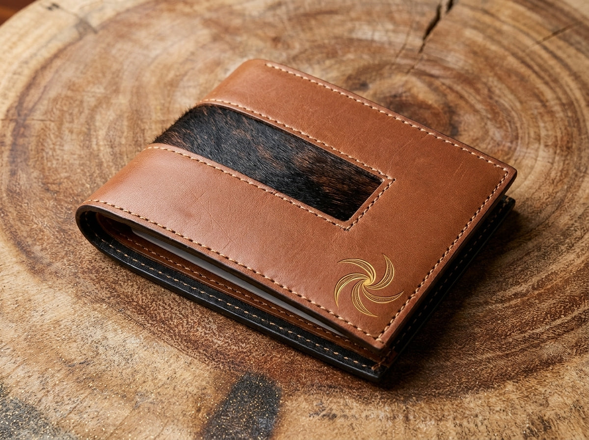 Sepache Full-Grain Leather Bi-Fold Wallet with Natural Cowhide Inlay