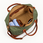 Auli Leather Green Canvas & Full-Grain Leather Weekender Duffel Bag